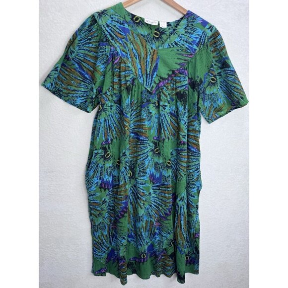 Sante Classics Women's Peacock Feather Print Dress Kaftan Size O/S - Picture 6 of 7